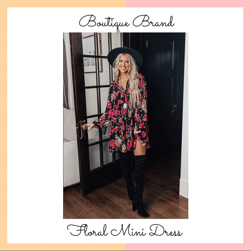 Pink & Black Floral Swing Mini Dress
